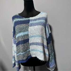 NWOT Sincerely Jules Abstract Blue Striped Bell Sleeve Sweater